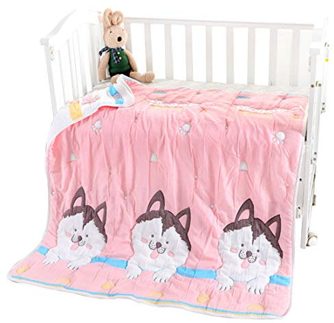 Levoberg Baby Decke Kuscheldecke, extra weich und groß, 110 x 110 cm, 100% Baumwolle, Motiv: Rosa Alaska, 10-lagig, Babydecke, Einschlagdecke, Kinderwagendecke, Kinderdecke, Erstlingsdecke