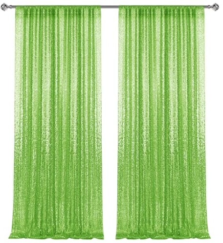2 tende a pannelli, 2 pezzi, 2 pezzi, verde mela, con paillettes, sfondo fotografico, tende glitterate, sfondo in tessuto per Natale, decorazioni per feste di nozze