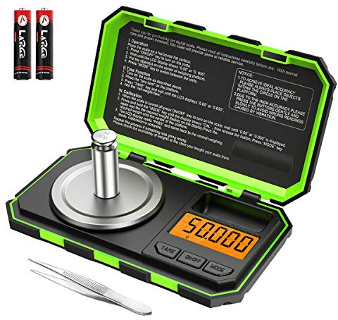 [Uppgraderad] ORIA digital fickvåg, 50 g 0,001 g minivåg med 50 g kalibreringsvikt, multifunktionell köksvåg med tare- och LCD-bakgrundsbelyst skärm, present till jul (batteri/pincett ingår)