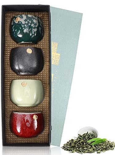 4 pezzi/set tazze da tè asiatiche, Tradizionale Tazze da Tè Giapponesi Senza Manico in Ceramica Piccoli, multicolore per casa, ufficio