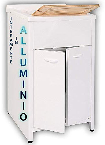 Escelsior Mobile lavatoio IN ALLUMINIO, per lavanderia e da esterno, PREMIUM, diverse misure, + sifone e tavoletta lavapanni in omaggio, bianco, VASCA TOP LINE, moderno (L50 x P50x H83)