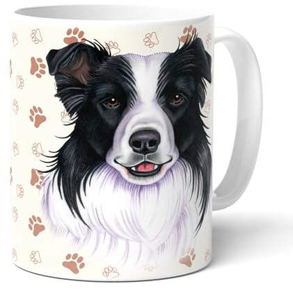BORDER COLLIE - Kaffeetasse mit passenden Text und Border Collie Zeichnung. Tasse, Teetasse. Becher. Häferl mit Henkel. Mehrwegbecher. Praktisches Geschenk für alle Hunden Besitzer.