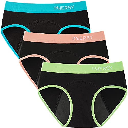INNERSY Culotte Menstruelle Coton pour Fille Adolescente 10-16 Ans Lot de 3 | Slip Périodique Lavable, Sous-vêtements Menstruels Réutilisables pour Ado, Sans Étiquette, au Début et à la Fin des Règles