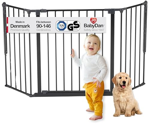 BabyDan Galten M, 90-146 cm, Treppenschutzgitter/Raumteiler, Schwarz, Hergestellt in Dänemark - Kinderschutzgitter/Sicherheitsgitter (Haustiergitter/Hundegitter/Hundespielgehege)