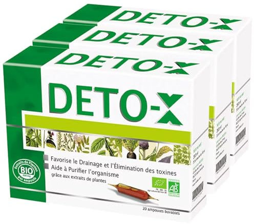 NUTRI EXPERT - Deto-X -Complément alimentaire BIO à base d'extraits d'Artichaut, Fenouil, Ortie, Bardane, Frêne, Thé Vert & Mélisse - Favorise le drainage et l'élimination des toxines - Lot de 3