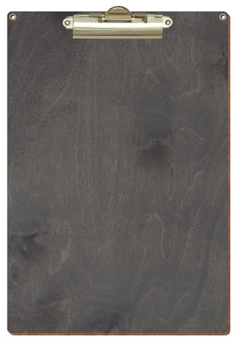 Bütic Holz Klemmbrett Standardform Grau für DIN A3 A4 A5 A6 mit 2 Ösen aus 3mm starkem Birkensperrholz mit Klarlack versiegelt