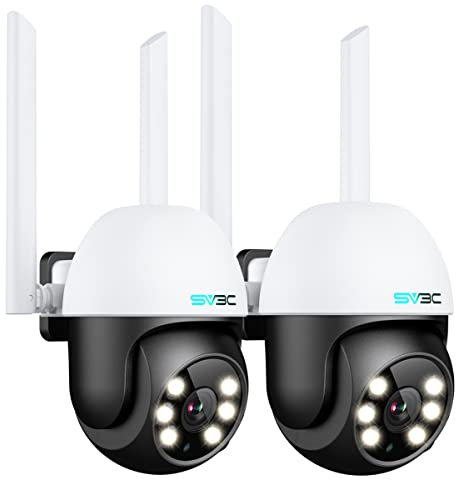 SV3C 2 Pack Security Camera Outdoor Wireless 1080P PTZ WIFI IP Camera, 360° External Camhi Camera, Auto Tracking, Color Night Vision, Two-Way Audio, Motion Detect, Waterproof, 24X7 Recording