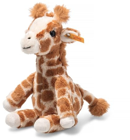 Steiff Gina Giraffe Hellbraun gefleckt 23 cm, Soft Cuddly Friends, aufrecht sitzend durch Granulatsäckchen, Kuscheltier Giraffe, Zootier Plüschtier, Flauschiges Safari-Tier