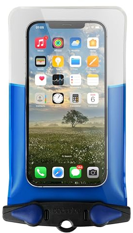 Aquapac Waterproof Phone Case, Large, Blue | iPhone and Android, Made in The UK, Hiking, Mountain Biking, Running Accessory, Floating, IPX8 certified to 30 ft deep.