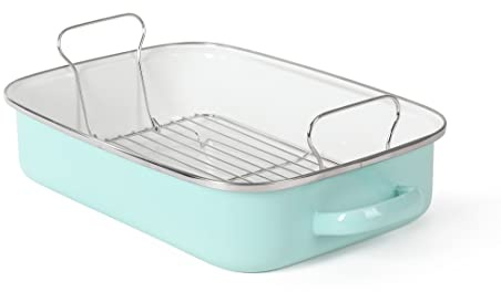 Martha Stewart Thayer 16 Enamel On Steel Roaster Pan w/Stainless Steel Rack - Martha Blue