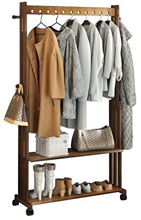 unho Garderobenständer Holz, freistehender Kleiderständer, Garderobe mit Kleiderstange, für Kleidung, Hüte, Taschen, Flur, Eingangsbereich