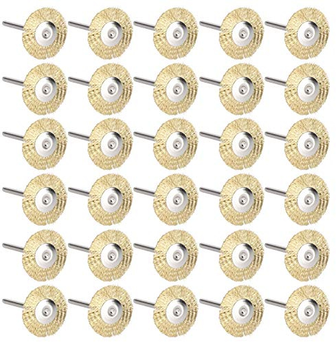 Cepillos de Alambre, 30 Uds. Rueda de Cepillo Plana Mini Cepillo de Madera y Latón Herramientas de Pulido (Alambre de Latón) para Tallar óxido/corrosión/pintura (alambre de cobre)