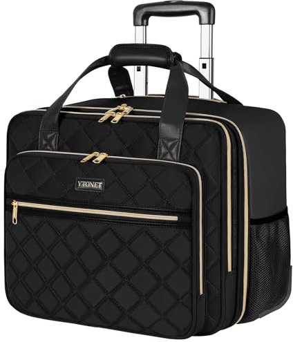Ytonet Business Trolley Damen, Laptop Trolley 17,3 Zoll Laptop, Laptoptasche mit Rollen Wasserdicht, Business Aktenkoffer Damen mit Rädern, Pilotenkoffer mit Rollen für Reisen, Arbeit, Schule, Schwarz