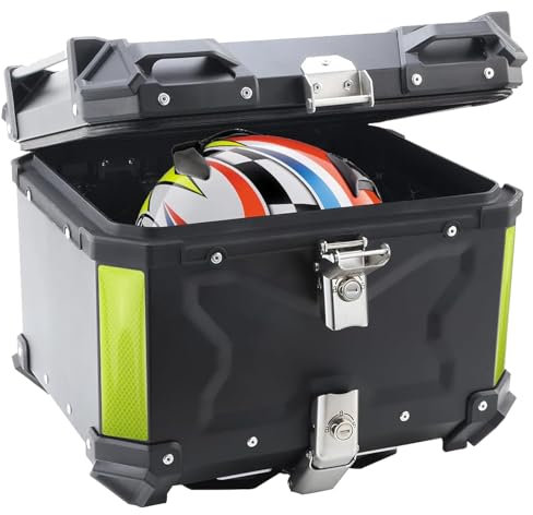 45L Motorrad-Topcase, Aluminium, Motorradkoffer, Tour-Heckbox mit Sicherheitsschloss für Helm, großes Gepäck, wasserdichte Motorrad-Topbox, universelles Motorradzubehör, Schwarz