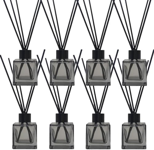 Botella difusora de varillas de perfume, botellas cuadradas vacías de aceite esencial, tarro de vidrio con varillas negras para juegos de difusor de repuesto de fragancia (50 ml/1.7 onzas, gris)