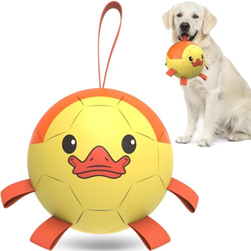 QDAN Hundespielzeug, Fußball mit Riemen, interaktives Hundespielzeug zum Tauziehen, Welpengeburtstagsgeschenke, Hundespielzeug, Wasserspielzeug, langlebige Hundebälle für mittelgroße und große Hunde