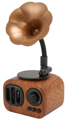 Retro Musiklautsprecher, Vintage Funkradio, Grammophon Phonograph Form, BT Lautsprecher, Vintage USB Musikplayer mit Holzmaserung, für Zuhause, Party, Büro