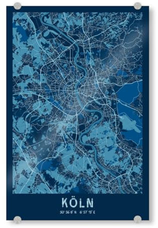 artboxONE Acrylglasbild 150x100 cm Städte/Köln Stadtplan Köln City Bild hinter Acrylglas - Bild köln köln köln City