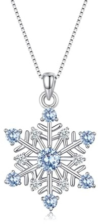 Zolkamery Silber Weihnachten Damen Halskette, 925 Sterling Silber Schneeflocke Halskette, Hypoallergen 45+5cm Silber Kette Anhänger mit 5A Blau Zirkonia, Geschenk zum Weihnachten für Frauen Mädchen