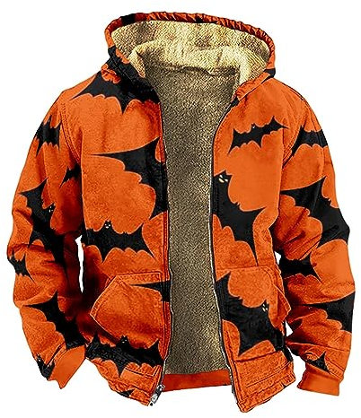 KONG JIMFAN Puffer Jacke Herren Hoodie Y2k Jagdbekleidung Herren Teddyfleece Jacke Herren Männer Jacken Winter Sportjacke Vintage Hoodie Herren Regenjacken & -Mäntel Reserved Jacke(Orange,XXL)
