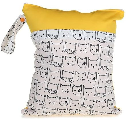 SHTGOI 30 * 36cm Nasstasche Wetbag Organiser Beutel Wiederverwendbare Wet Bag Wasserdicht Stoffwindeln Nasstaschen Windeltasche Doppeltem Reißverschluss for Babies Swimming Camping Travel Katzen