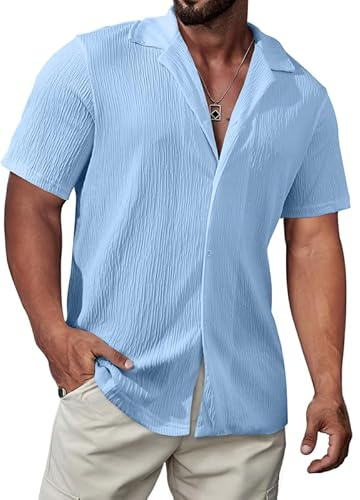 Meilicloth Herren Hemd Kurzarm Hawaii Hemd Männer Hawaiihemd Herren Freizeithemd Regular fit Blau M