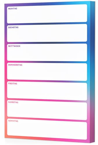 Fantastino® A5 Wochenplaner Block - 66 Blatt (für 15 Monate), Bunte Wochenübersicht mit Farbverlauf ohne festes Datum. Notizblock zum Abreißen für Termine, Aufgaben, Erinnerungen