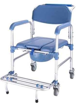 Commode Toilettenstuhl Nachtstuhl für Erwachsene 4-in-1-Toilettenstuhl/Toilettenstuhl mit Rollen/Rollstuhl-Duschtransportstuhl/Badezimmerhocker, perfekter Töpfchenstuhl für den Heimgebrauch WEWYQSJ