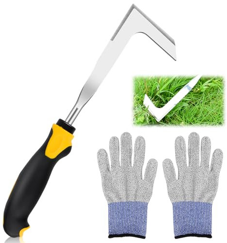 DINSONG Unkrautstecher Edelstahl, Fugenkratzer Unkraut Garten, Unkrautstecher mit Stiel Gummigriff, Doppelseitiges Scharfes Fugenkratzer Werden Verwendet, zum Entfernen von Moos & Unkraut