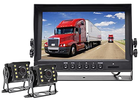1920x1080p 9 Pouces IPS Véhicule de Bus de Camion à écran DVR Moniteur de stationnement Enregistreur avec 2 canaux Avant Le côté arrière Avant Ahd Caméra de Voiture pour Voiture Camion Camping-Car (C