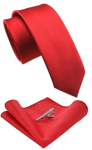 JEMYGINS Schmale Herren Krawatte und Einstecktuch krawattenklammer Set 6cm