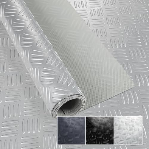 PVC Bodenbelag Meterware 1,5mm Antirutschmatte Bodenmatte geruchslos Noppenmatte Riffelblechmatte Tränenblech Karo Dionis rutschfest Riffelblech Silber 220x100cm