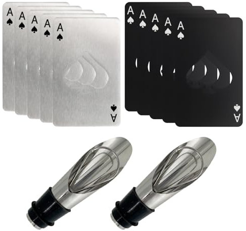 VBRHFRIF 10-Piece Bottle Opener Set: 2 Wine Pourers, Novelty & Bottle Cap Corkscrews, Playing Card Design, Plastic and Metal
