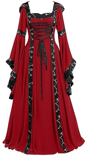 Robe de sol vintage médiévale pour femme - Robe gothique pour femme - Costumes de costumade pour femmes (rouge, XXXXXL)