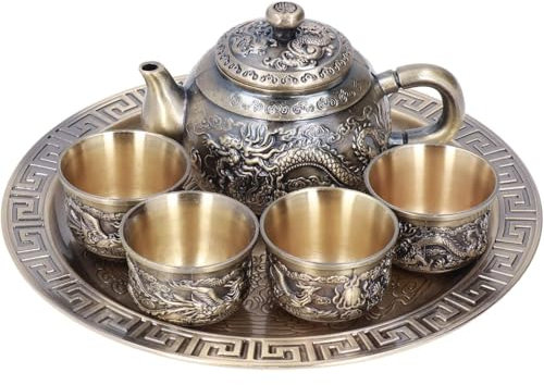SUPBEI Set da caffè Turco Vintage, Lussuoso Set da tè Turco in Metallo con 4 Tazze di caffè, Piatto, Set da tè Turco con Teiera e Vassoio per Decorazioni per La Tavola da tè Nuziale