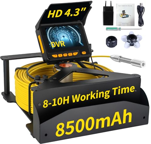 Avloppskamera 100 m, 4,3 tum HD-skärm, SYANSPAN 23 mm endoskopkamera med ljus, 16 GB DVR, bärbar dräneringskamera med 8 500 mAh batteri, perfekt för rörmokare och husägare