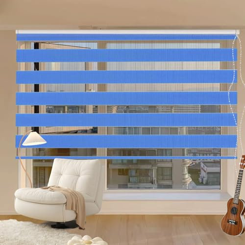 Verdunkelungsrollo Klemmfix 55 x 150 cm Sichtschutz Sonnenschutz Duo Rollo Klemmrollo Einfache Installation für Fenster Und Tür, Blau