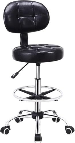 Höhenverstellbarer Barhocker auf Rädern mit Rückenstütze – 360°-Drehstuhl, PU-Leder-Friseurstuhl für Pub-Friseursalon-SPA-Theke – Stuhlerhöhung, Schwarz