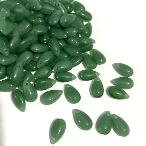 Blausky 100 Stück Wassertropfenperlen,Perlen zum Auffädeln,Teardrop Glass Beads Lose Perlen mit Loch Mini Perlen Glasperlen,für Haarnadel Kopfschmuck DIY Anhänger,Ohrringe,8 x 14 mm,Dunkelgrün
