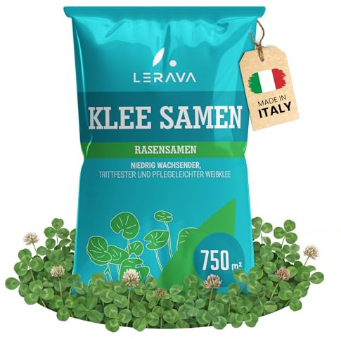 LERAVA Trifoglio Nano (750 m²) - Semi prato resistente al calpestio - copertura fitta e uniforme per zone in ombra e sole - migliora la fertilità del suolo - fioritura bianca - 3kg