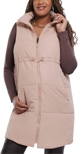 Motherhood Maternity Women's Sleeveless Long Pregnancy Puffer Vest with Pockets, Brush, X-Large