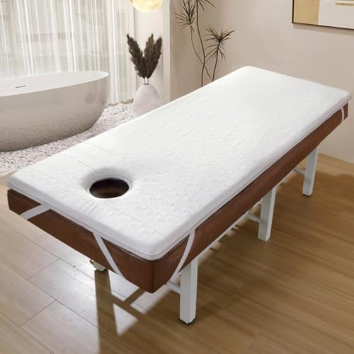 LDLCYCN Coprimaterasso per Lettino da Massaggio in Memory Foam di Lattice Cuscino da Letto Antiscivolo con Foro Topper per Lettino da Massaggio Spa da 4 Cm Testa Rotonda,Bianca,70 * 190cm(S)