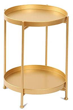 CCYENG Beistelltisch Kaffee-/Teetisch 2-stufiger Metalltisch Outdoor-Beistelltisch Runder Nachttisch aus Metall Kleine Tische Beistelltisch mit abnehmbarem Tablett für Wohnzimmer Schlafzi