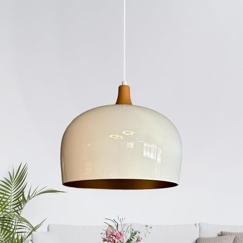 bamyum Kreis Küchenlampe Hängend Vintage Holz Ø30 cm, Hängelampe Küche, Pendelleuchte Esstisch, Esszimmerlampe Weiß