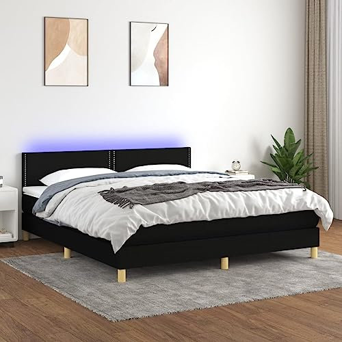 Brokky Boxspringbett mit Matratze & LED Bett Boxspringbett Bett Mit Matratze Polsterbett Schlafzimmer MöBel Schwarz 180x200 cm Stoff - 3133655