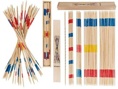 BLUECHOLON Mikado XL Geschicklichkeitsspiel, 41 Holzstäbchen 42 cm, Holzbox, Freizeit, Unterhaltung, Entspannung, Geduldsspiel, Konzentrationsspiel, Feinmotorik, Geschicklichkeit