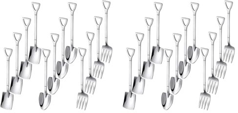 Spemendi Juego de 24 Cucharas y Tenedores de Postre, Cucharas de Helado en Forma de Pala, Mini Cucharas de Pala para Café, Yogur, Pastel, Fruta