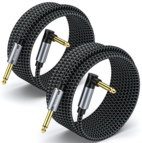 NUOSIYA 6.35mm TRS Gitarrenkabel,90 Grad 1/4 Stecker Stereo Instrumentaenkabel,6.3 Klinke Guitar Kabelmit E Gitarre, Bass, Schlagzeug, Verstärker, Mischpulte, Tuner, Lautsprecher（5M,2Pack）