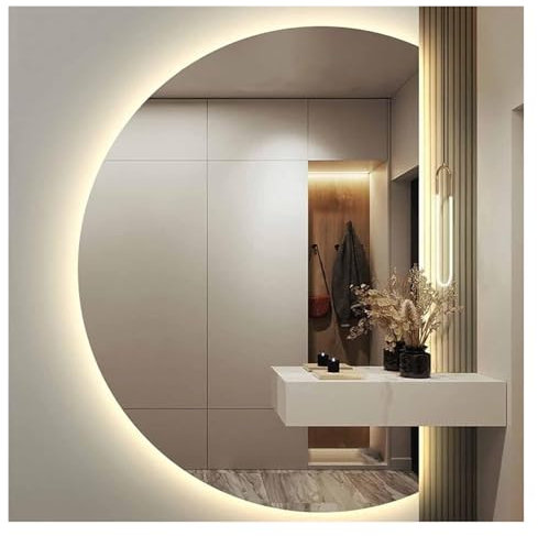Grande specchio da bagno a forma di mezzaluna, specchio per il trucco antiappannamento HD, illuminazione a LED, 3 colori, specchio decorativo illuminato intelligente, 50 cm, 50 cm