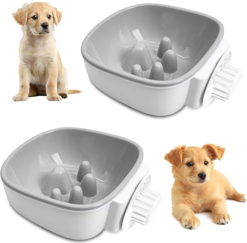 PINVNBY 2PCS Slow Feeder Dog Bowl Anti Choke Anti Bloat Food and Water Small Dog Bowl Slow Feeding Bowl to Slow Down Eating Promotes A Healthy Diet Removable Water Bowls for Puppy (Gray)